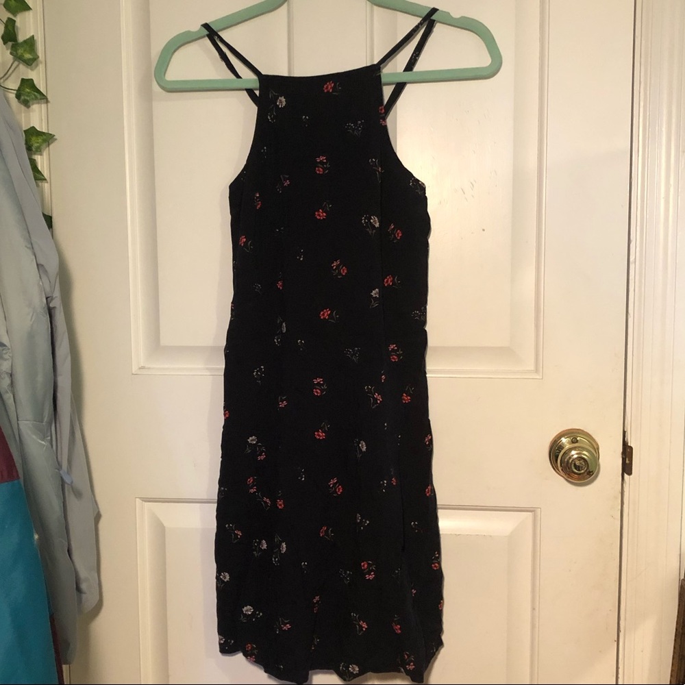 Hollister navy blue floral lace up dress